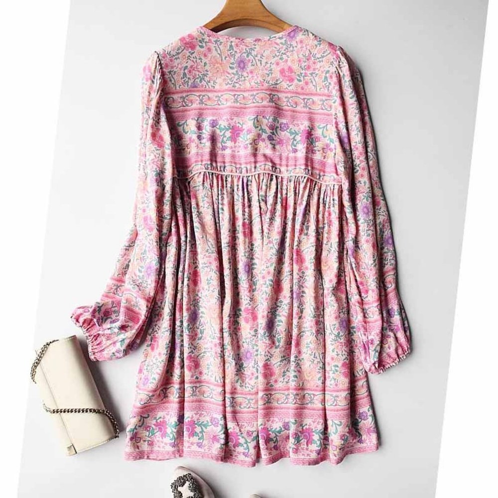Boho Chic Gypsy Floral Print Mini Dress - Picture 8 of 8